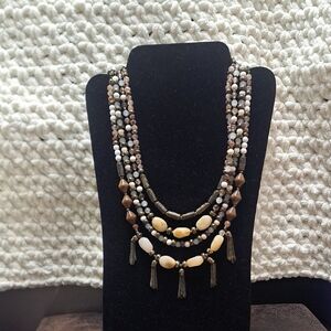Premier Designs Layered Necklace - Black, Cream, Brown